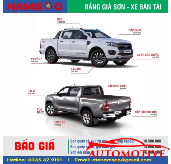 BẢNG GIÁ SƠN XE 6