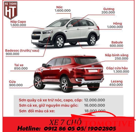 BẢNG GIÁ SƠN XE 8